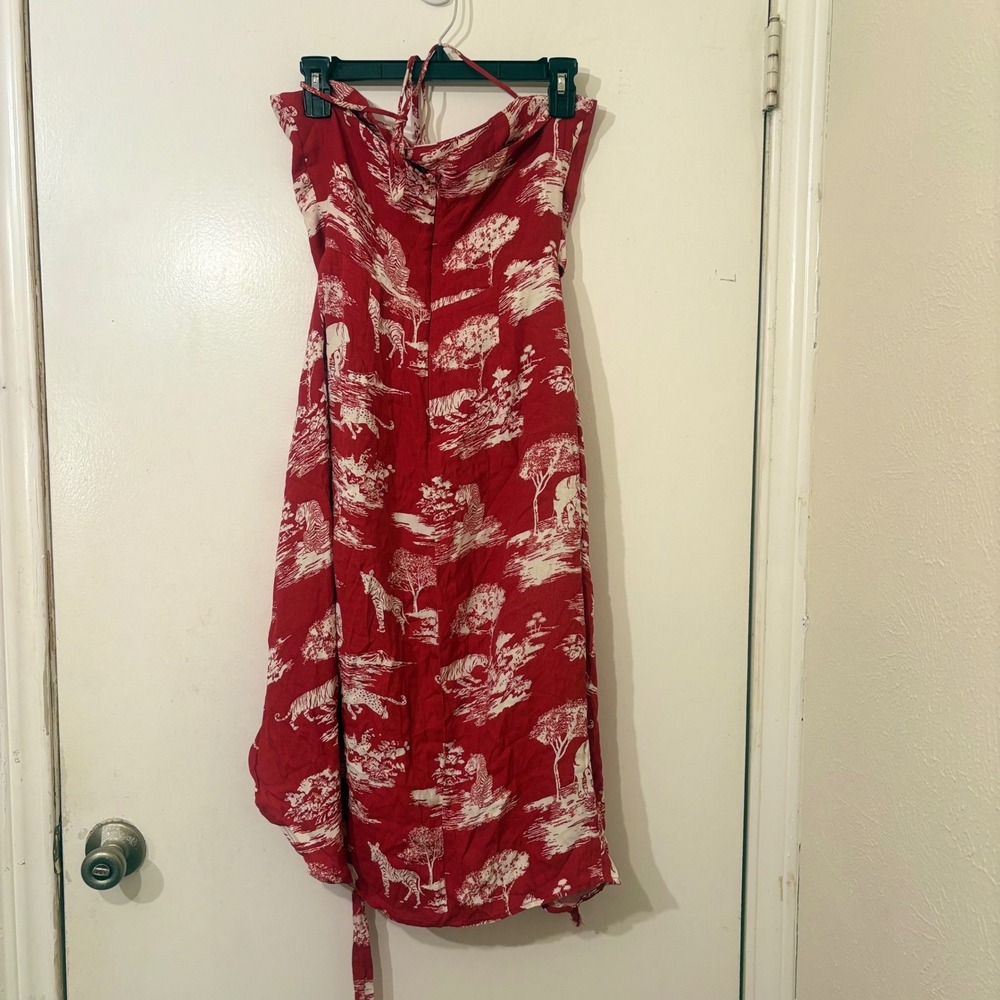 Reformation Red Safari Toile Halter Wrap Midi Dress Size 8 Cutout Africa Retro - Picture 5 of 7